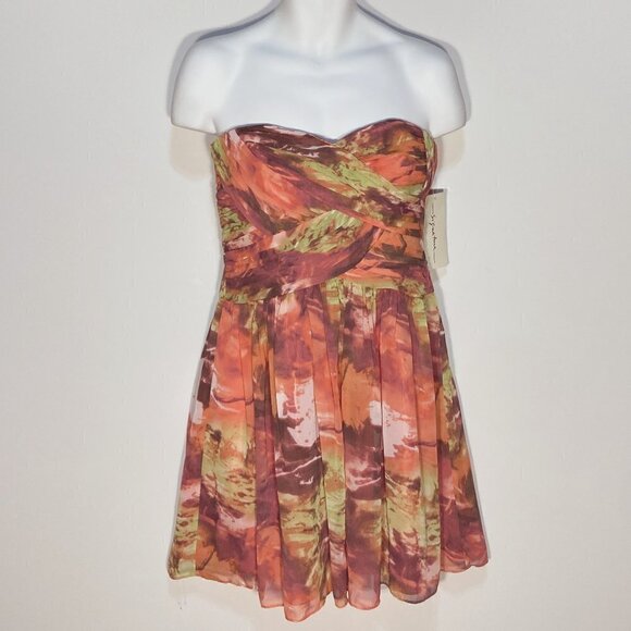 Signature SZ 12 NWT pink print strapless sweetheart neckline formal dress - Picture 1 of 3